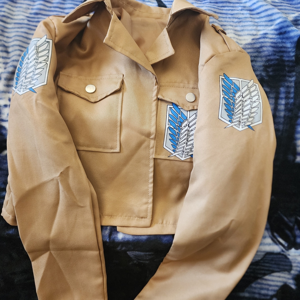 Brown Varsity Jacket with Blue and White Accents